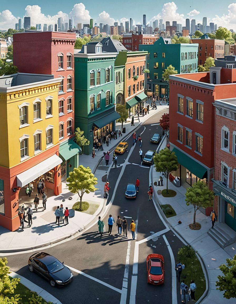 A harmonious community scene illustrating diverse individuals collaborating towards safety, featuring vibrant colors and transparent elements symbolizing open communication. Include visual representations of community resources like safety workshops and teamwork symbols, with a backdrop of a peaceful urban neighborhood. super-realistic. vibrant colors. 3D.